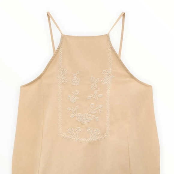 ZARA | Beige-pink | EMBROIDERED LINEN BLEND DRESS - Picture 4 of 10